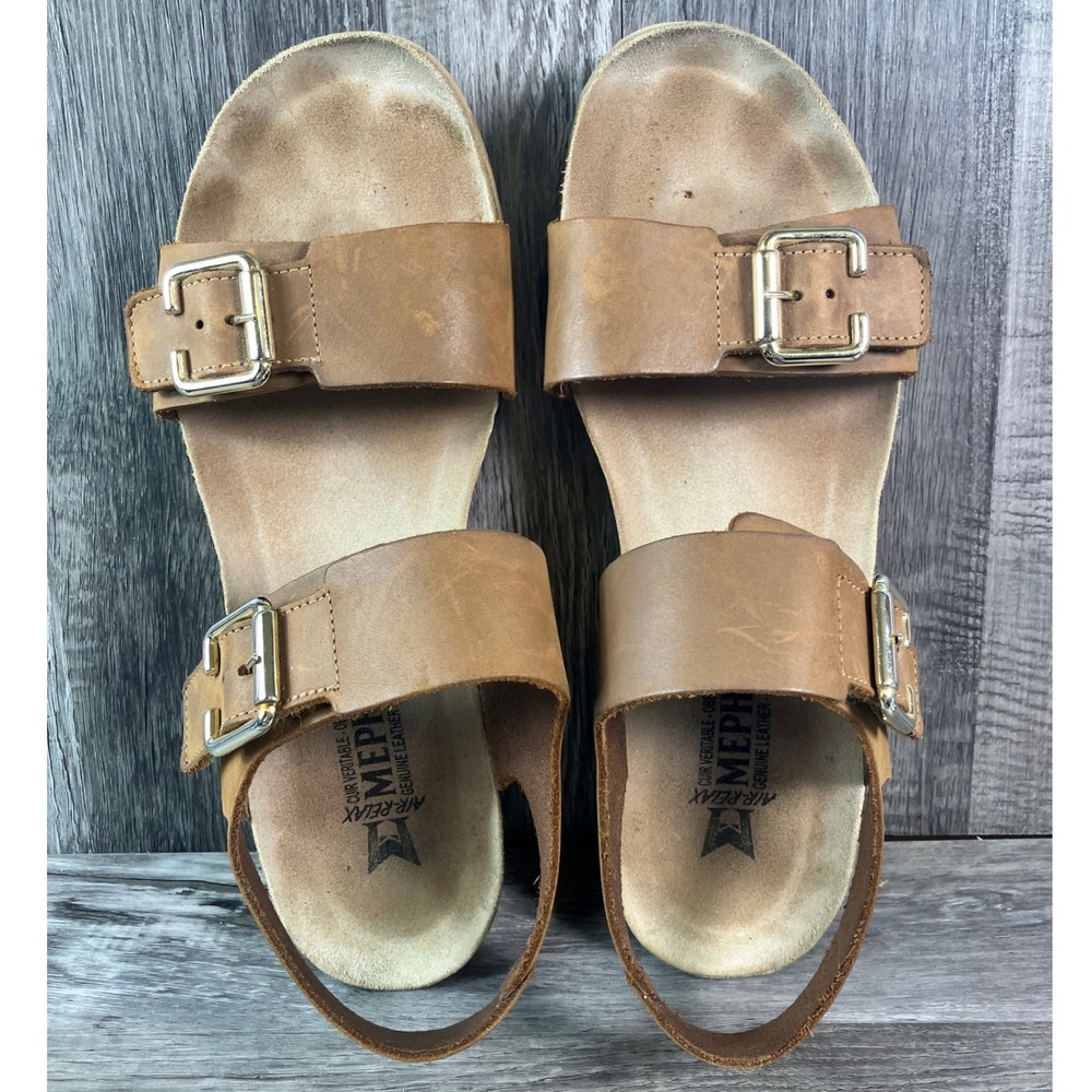 Mephisto Air-Relax Tan Leather Cork Wedge Sandals Gold Buckle Womens Size 40 - Picture 5 of 9